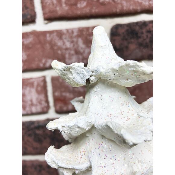 MCM 1960s Pair of Paper Mache White Glitter Christmas Trees - Picture 4 of 11